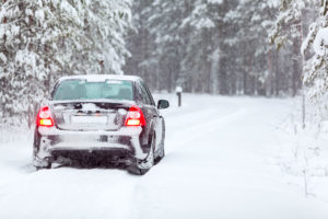 Car Driving in Calgary Winter Storm