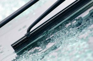 windshield with ice one it