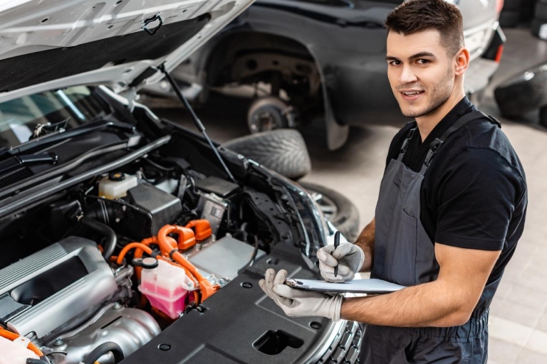 A car is getting checked for service